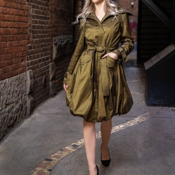 Samuel Dong Bronze Belted Bubble Trench Coat - Picture 3 of 11